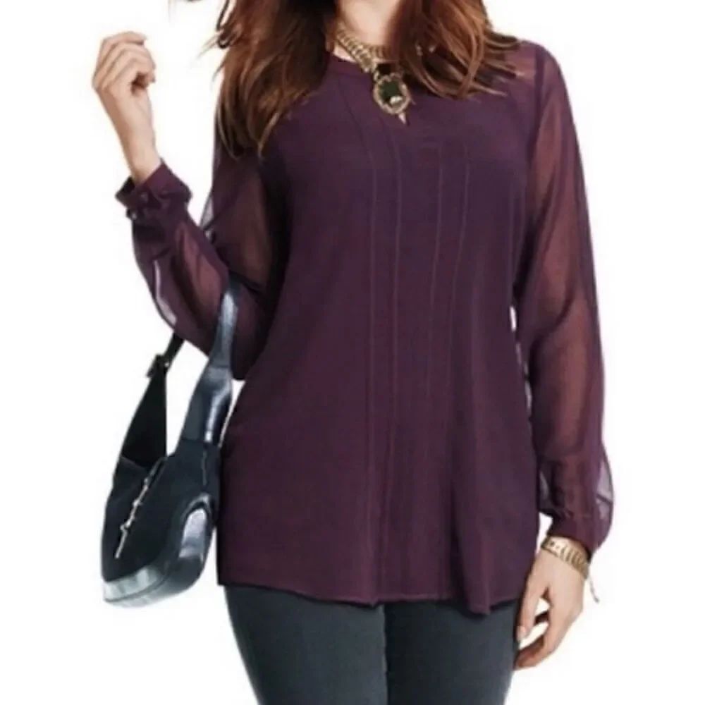 CABI ENTICE BROWN CHIFFON tunic BLOUSE SHIRT TOP career work travel